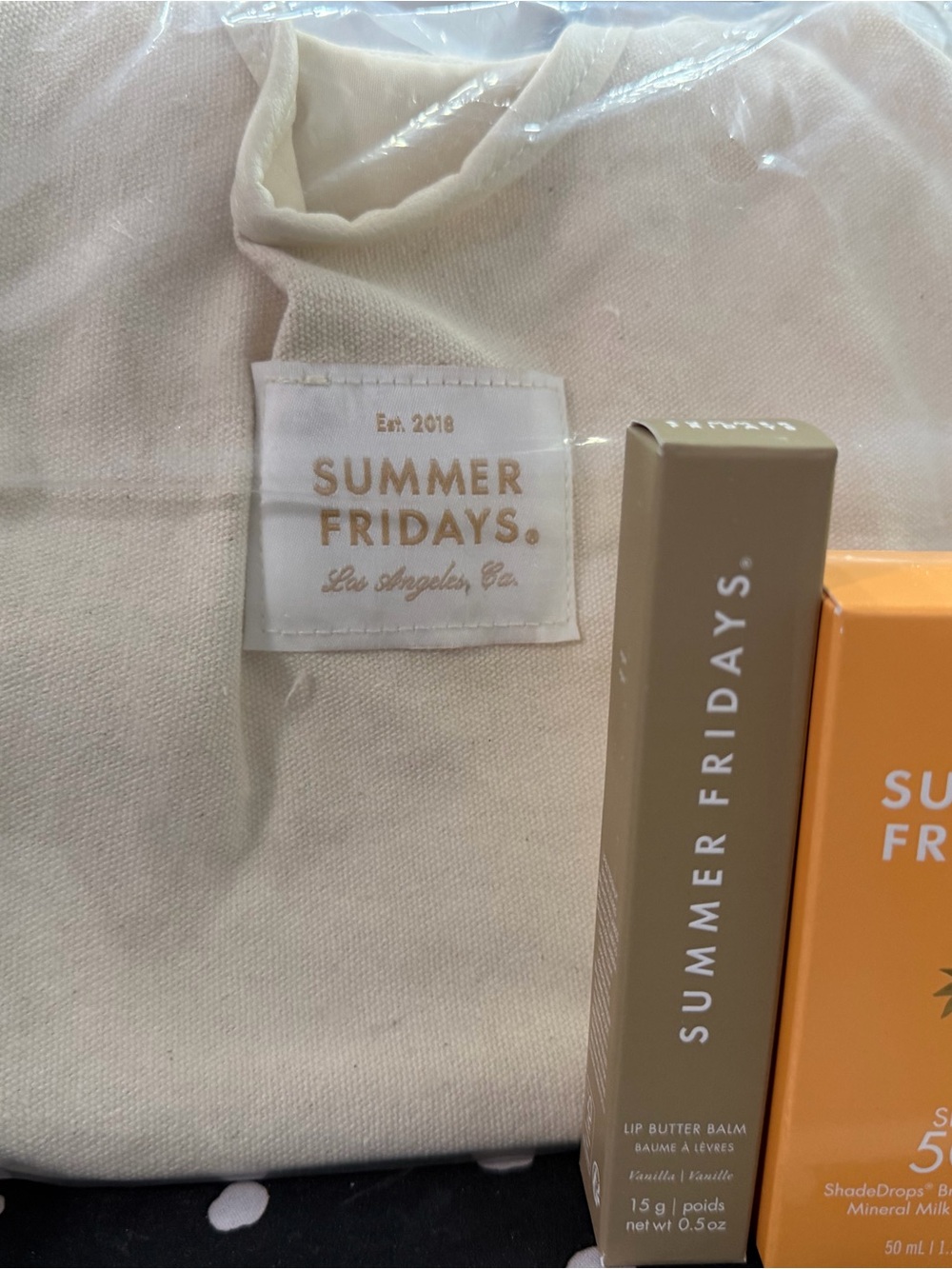 Summer Fridays Tote with Vanilla Lip Butter and SPF50 NWT